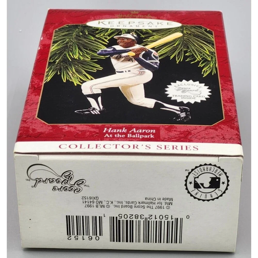 1997 Hallmark Hank Aaron At The Ballpark Christmas Tree Ornament & Trading Card